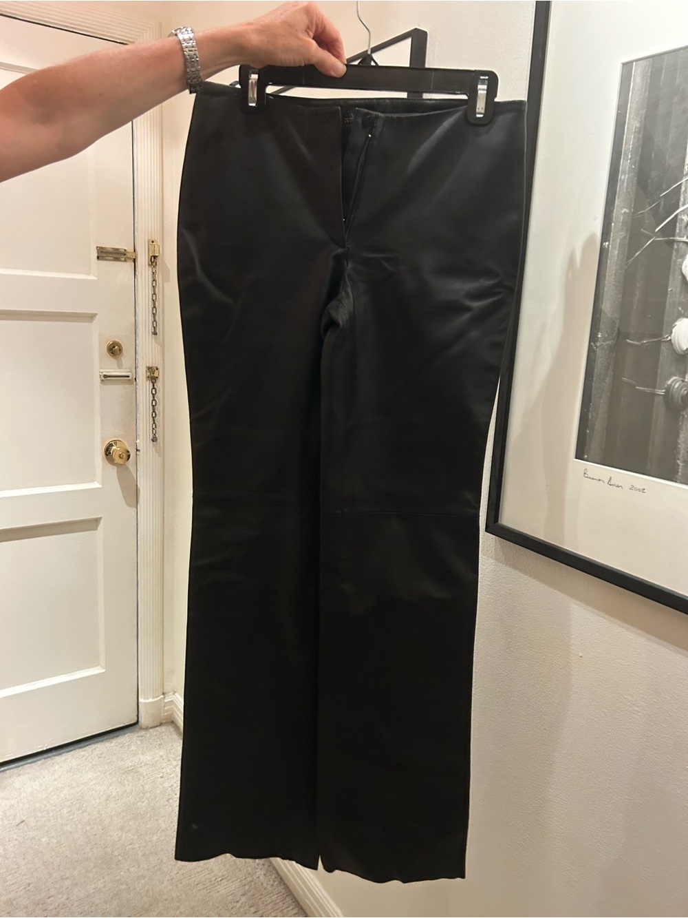 Black Women GENUINE Leather Straight-Leg Pants Low Waist